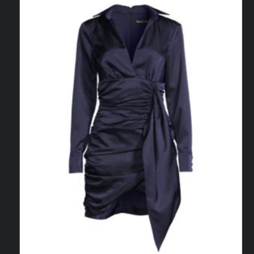 Ruched Satin Wrap Minidress Navy Size 2